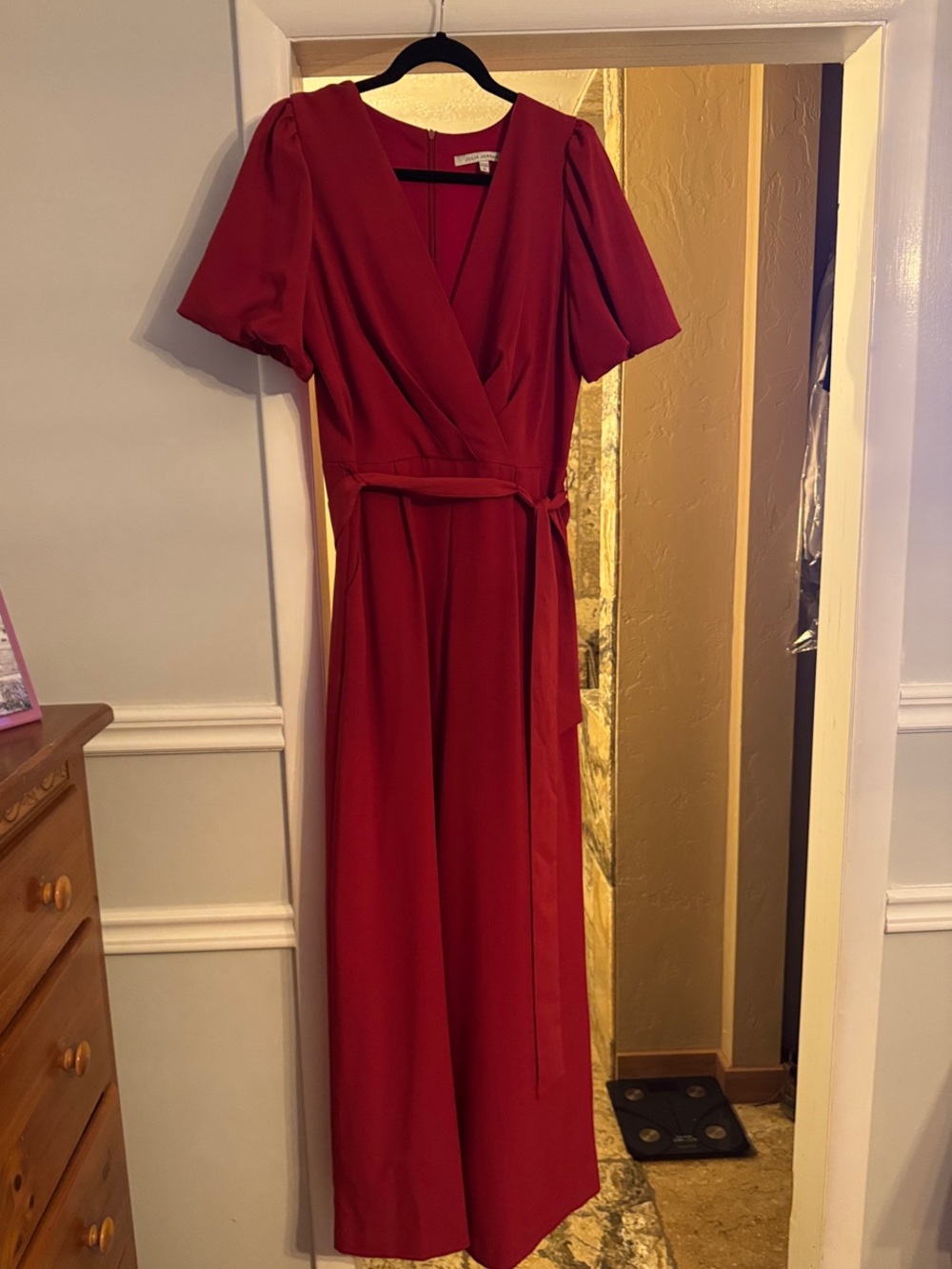 julia jordan Red Wrap Jumpsuit with Tie Waist